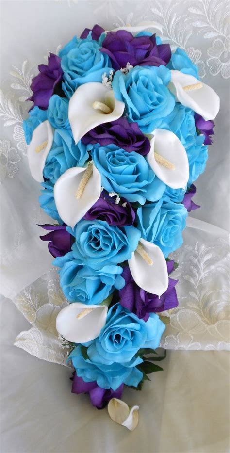 Turquoise Blue And Purple Cascade Wedding By Victoriasilkdesigns Purple