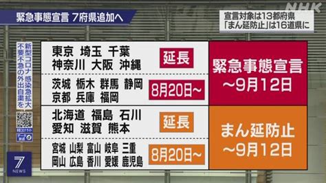 「緊急事態宣言」7府県を追加へ 6都府県の宣言も延長の方針 新型コロナウイルス Nhkニュース