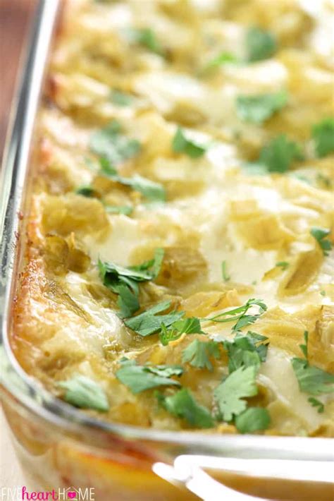Layered Green Chile Chicken Enchilada Casserole This Green Chile