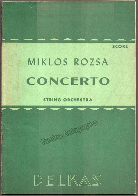 Miklos Rozsa Autograph Signed Score Concerto For Strings Tamino