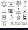 Judaism religion symbols set of outline icons Vector Image