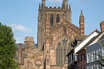 Fachada de la iglesia catedral de hereford, inglaterra, reino unido ...