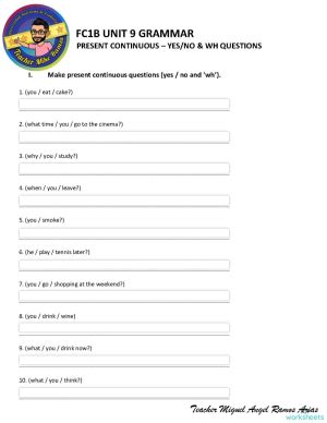 PRESENT CONTINUOUS YES NO WH QUESTIONS Interactive Worksheet