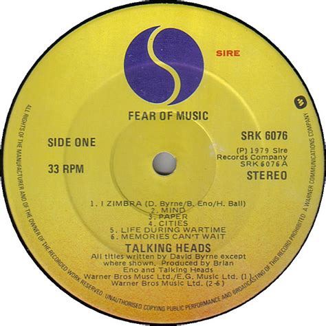 Talking Heads Fear Of Music Vinyl Lp Album Discogs