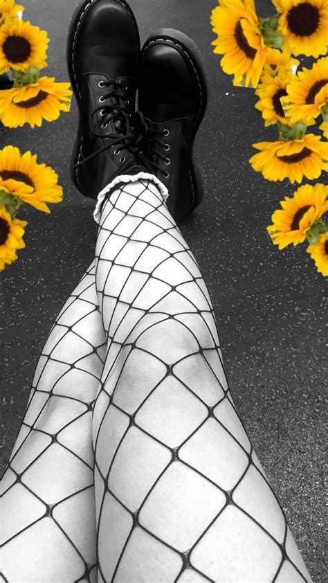 Black And White Fishnets Doc Martens And Sunflowers Aesthetic By