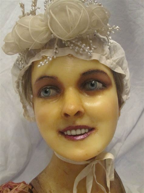 antique wax mannequin bridal head doll victorian display oddity human hair holz puppe wachs