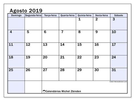 Calendário Agosto 2019 57ds Calendario Para Imprimir Gratis
