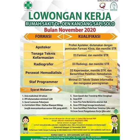 Cari info loker solo terbaru ? Lowongan Kerja RS Dr Oen Kandang Sapi Solo - INFO LOKER SOLO