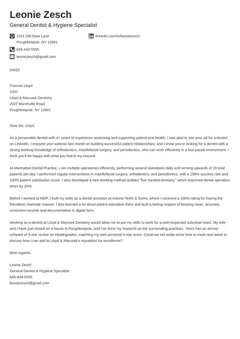 Dentist Cover Letter Examples & Writing Guide