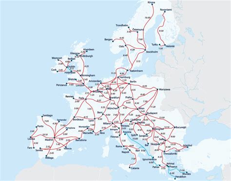 European Railway Map Eurail Map Eurorail Interrail Map