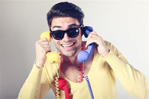 Funny Call Center Men With Colorful Phones Stock Image Image Of Male