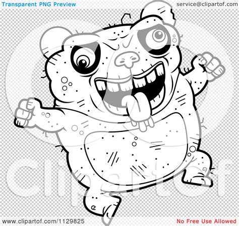 Cartoon Clipart Of An Outlined Jumping Ugly Panda Black And White