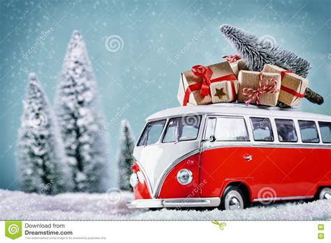 Christmas Bus With Xmas Ts Stock Image Image Of