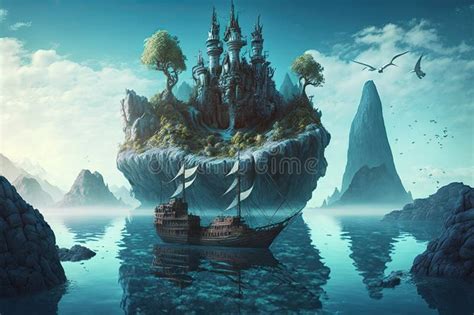 A Surreal Float Island With A Mysterious Castle And An Abandoned Pirate