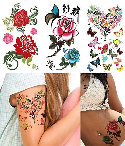 buy 3 pack sexy lower back shoulder neck arm temporary tattoos roses and butterflies tattoo