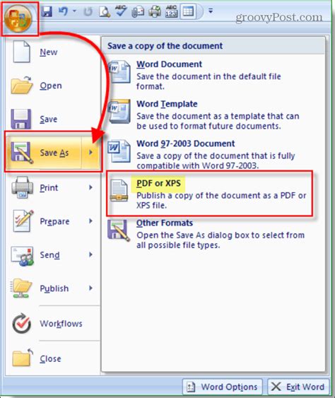 How To Save Or Convert Office Word Excel 2007 Documents As A Pdf Or Xps