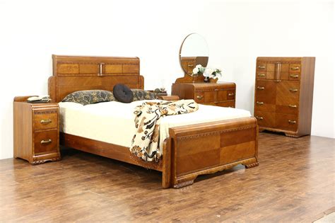 Sold Art Deco Waterfall 5 Pc Vintage Bedroom Set Queen Size Bed