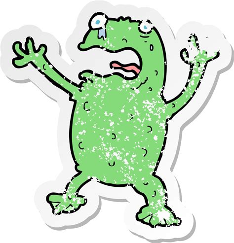 Retro Distressed Sticker Of A Cartoon Frightened Frog 8777920 Vector