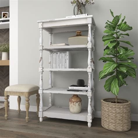 Grayson Lane White Distressed Wood 4 Shelf Bookcase 30 In W X 55 In H