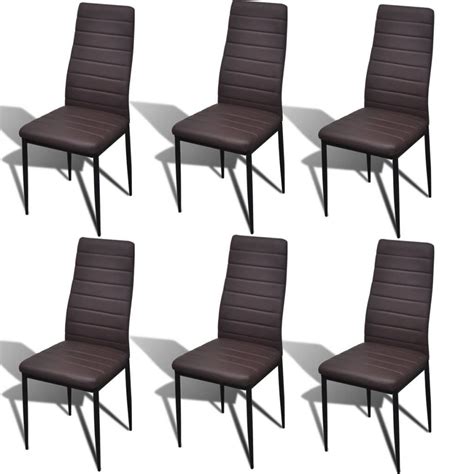 Generous surfaces offer plenty of space for relaxation. OnlineGymShop / Slim Line Dining Chairs 6 pcs Artificial Leather Brown