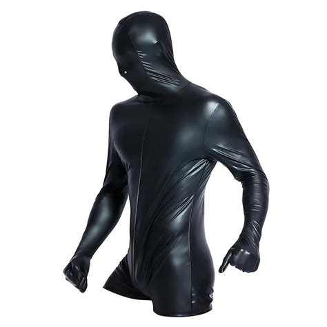 Latex Bondage Zentai Gay Catsuit Patent Leather Fetish Men Wear Tight