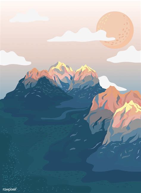 Painted Mountain View Landscape Illustration Free Image By Rawpixel
