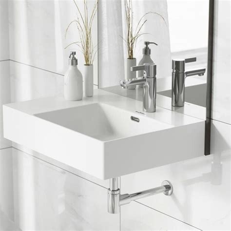 Swiss Madison St Tropez White Ceramic Wall Mount Rectangular Bathroom Sink With Overflow Drain