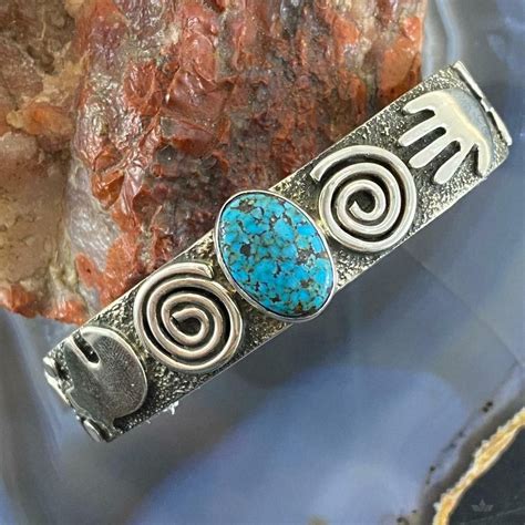 Alex Sanchez Native American Turquoise Sterling Petroglyph Bracelet