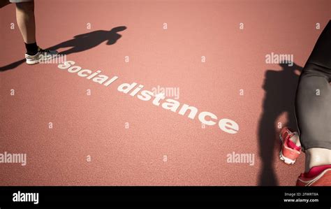 Concept Conceptual 3d Illustration Of A Couple Running While Social Distancing As Means Of