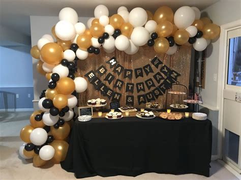 The design includes and edible golf buggy 80th birthday cake, sheet cakes for birthdays, vintage birthday cakes, men's birthday cakes. 40th birthday party gold and black dessert table set up ...