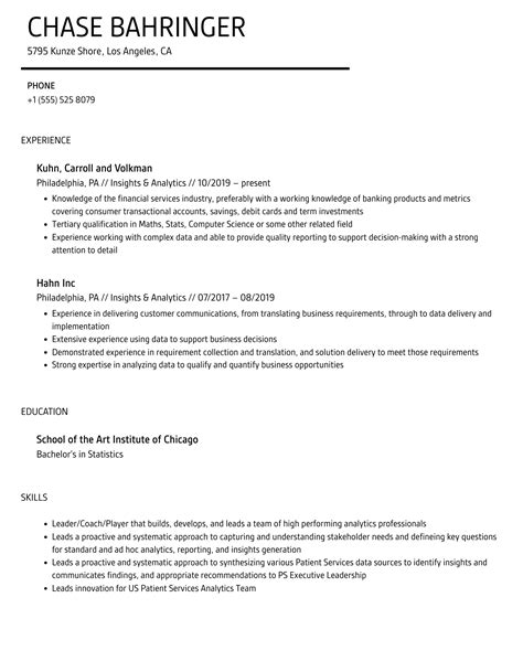 Insights & Analytics Resume Samples | Velvet Jobs