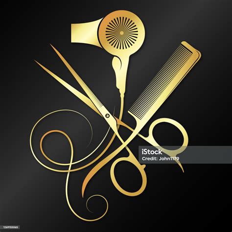 Scissors Comb And Hair Dryer Golden Symbol Stock Illustration