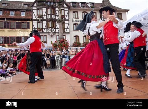 France Bas Rhin Obernai Alsace Traditional Dance During A Wine Stock
