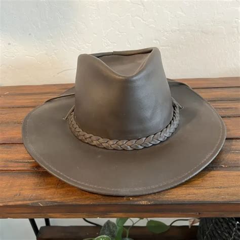 Henschel Hats Weekend Walker Brown Leather Outback Hat Size Xl Euc 35