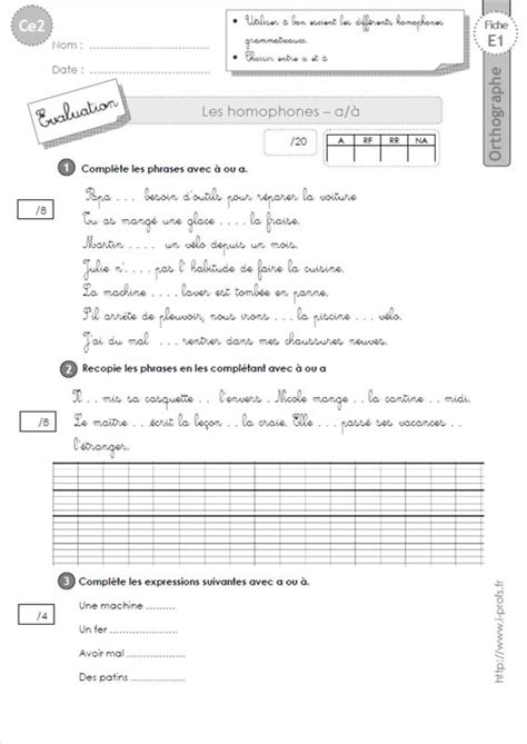 734 exercices de ce2 à faire sur exercice.fr. ce2: Evaluation homophones a-à ORTHOGRAPHE