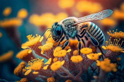 Premium Photo Honey Bee Collecting Pollen On Yellow Flower