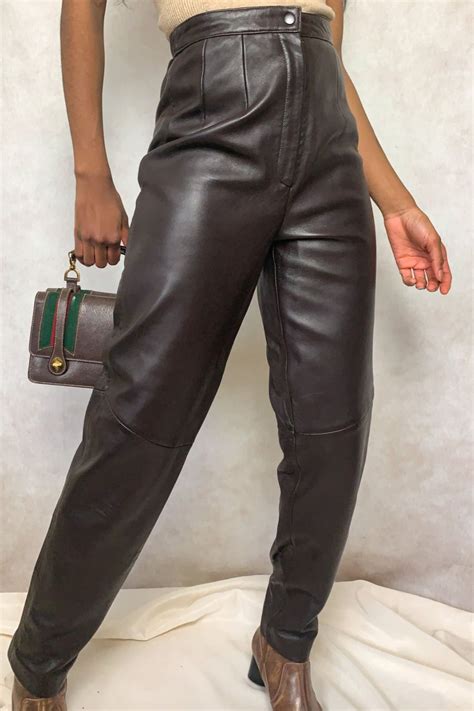Brown Leather Pants High Waist Outfit In 2021 Leather Pants High