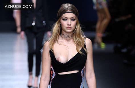 Gigi Hadid Boob Slip At Versace Fashion Show In Milan In 2016 AZNude