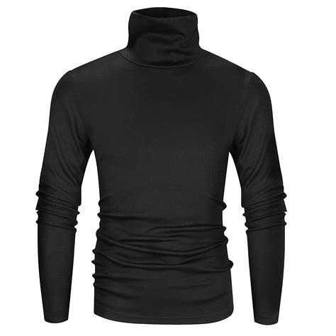 Mens Slim Fit Soft Turtleneck Long Sleeve Thermal T Shirt Black