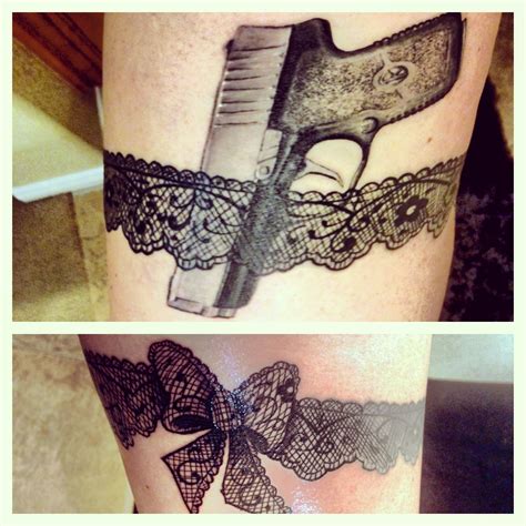 Gun In Garter Tattoos For Women
