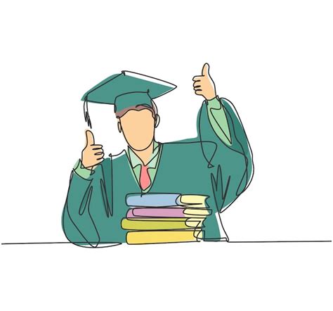 Premium Vector One Line Drawing Young Happy Graduate Male College