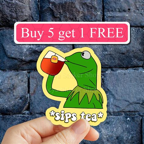 Kermit Sips Tea Sticker Kermit The Frog Puppet Sipping Tea Etsy