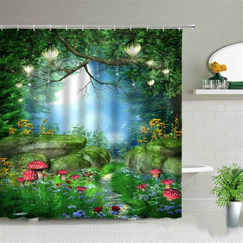 Forest Green Tree Shower Curtain Fantasy Enchanted Forest Etsy