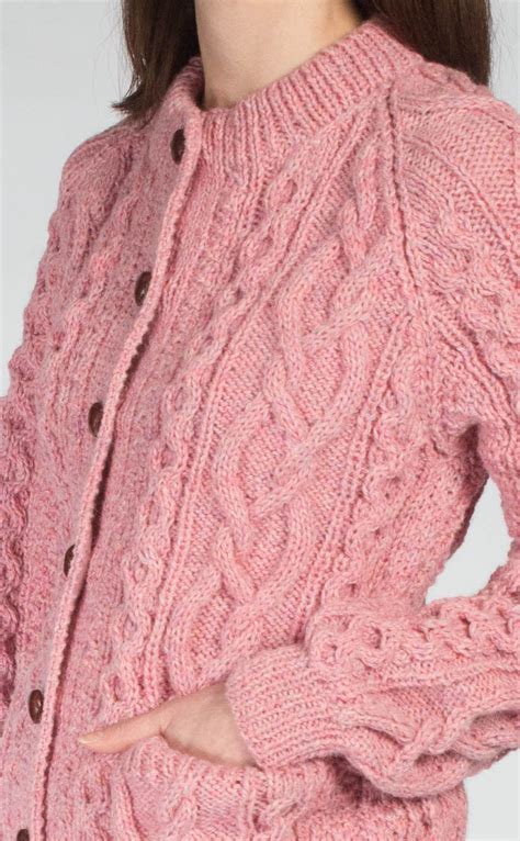 ladies luxury hand knitted aran cardigan sunart clan by scotweb cable cardigan knitting