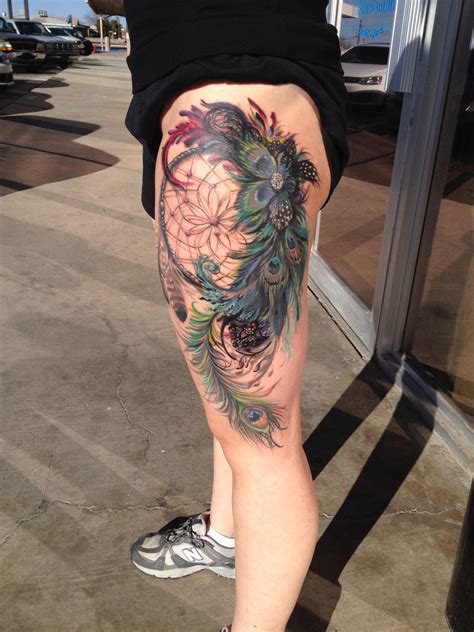 Peacock Feather Tattoo On Thigh