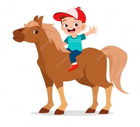 Premium Vector Happy Cute Kid Boy Riding Horse