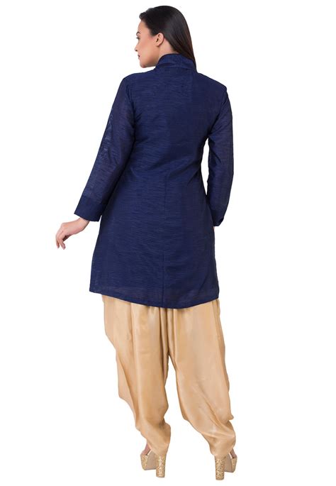 Emb Bhagalpuri Silk Punjabi Suit In Navy Blue Kjn3205