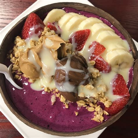 Açai bowl with peanut butter Nutella condensed milk bananas and strawberries Condensed Milk