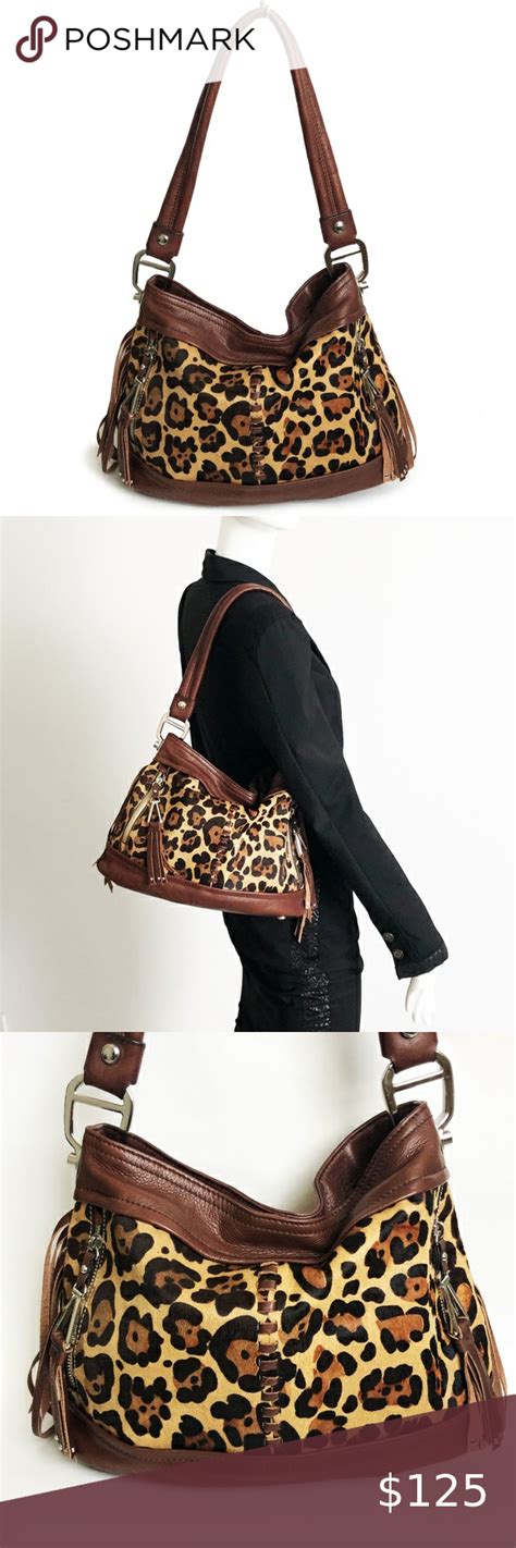 B Makowsky Leopard Faux Fur Hobo Bag With Fringe Hobo Bag Bags Hobo