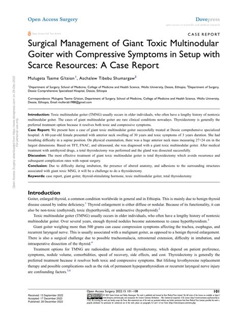 Pdf Surgical Management Of Giant Toxic Multinodular Goiter With